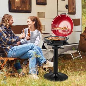 Electric BBQ Grill with Warming Rack and Adjustable Temperature Control