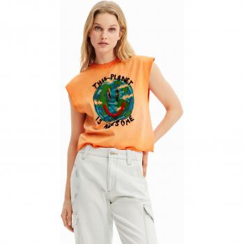 Desigual Vibrant Contrasting Print T-Shirt - Female, Orange, Size L
