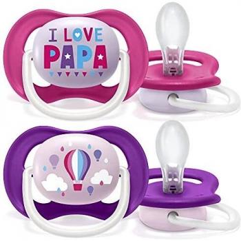 Philips Avent Ultra Air Pacifier Set for Girls 6-18 Months - I Love Papa (2 Units)