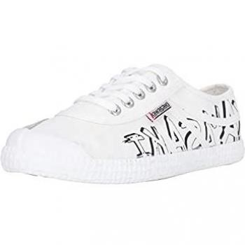 Zapatillas Graffiti Kawasaki Unisex K202416 - Blancas, Tela, Planas, con Cordones, Casual, Talla 39