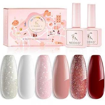 Esmaltes Semipermanentes, NEEKO 6 Colores Colección Novia Pintauñas Semipermanente，Esmalte de uñas de gel LED Rosa Remojo