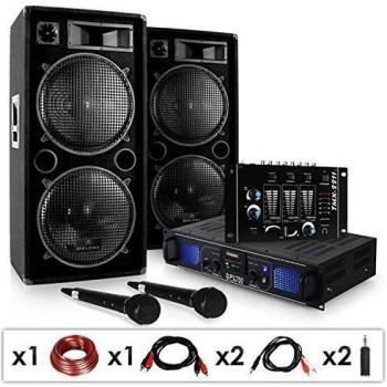 DJ-20.1 - Set de audio PA amplificador - altavoces - mesa mezclas - 2x micrófono