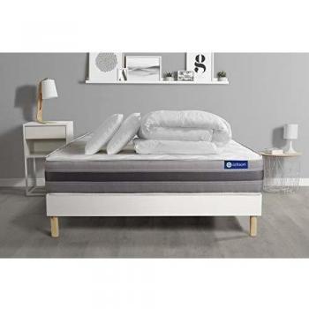 Pack Colchón Viscoelástico Actimemo Relax 140x190 cm - Conjunto Completo con Somier, 2 Almohadas y Edredón - Espesor: 24 cm - Confort Mi-Firme