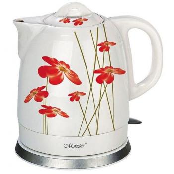 Tetera eléctrica Feel-Maestro MR-066-RED FLOWERS 1,5 L 1200 W Rojo, Blanco