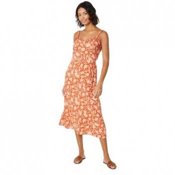 Rust Floral Midi Dress with Button Through and Frill Neckline - Size 18 UK