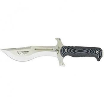 Cuchillo Supervivencia Cudeman 145-M, Mango Micarta Negro, deportivo, largo total 29,7 cm y Funda de cuero, herramienta de camping para pesca, caza, actividad deportiva + tarjeta multiusos de regalo