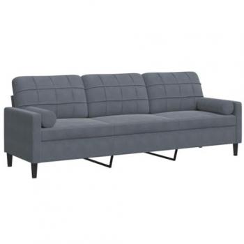 Sofá de 3 plazas con cojines terciopelo gris oscuro 210 cm