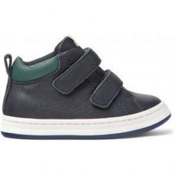 Camper Unisex Kids' Runner Four Sneakers - Blue Smooth Leather, Size 23, Velcro Closure, Casual Fashion