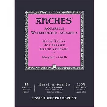 Bloc Enc 23x31 12H Arches Aquarelle 100% Satin 300g Blanc Nat