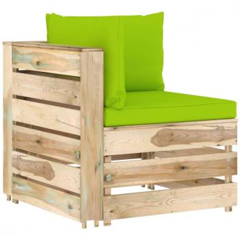 Sofá de esquina modular con cojines de madera impregnada verde
