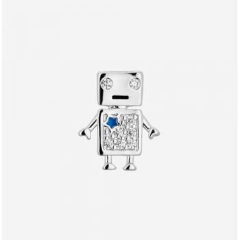 Pendiente Piercing Rob el Robot en Plata de Ley 925 con Baño de Rodio y Circonitas