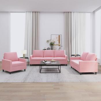Conjunto de sofá de 3 piezas con almohadas de terciopelo rosa