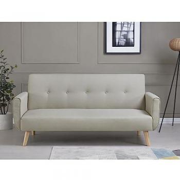 Sofá escandinavo convertible 3 plazas de tela beige Malmo con reposabrazos y tejido repelente al agua