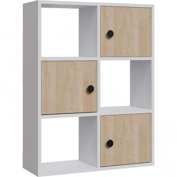 Librería WellHome, 100% tablero aglomerado rechapado en melamina, color blanco y roble, altura 93 cm