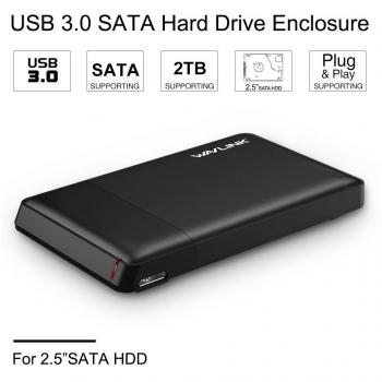 WAVLINK USB 3.0 Cárcasa DE 2.5 HDD SATA Disco Duro Externo Durable con Cable USB 3.0, Soporta Plug & Play y Hot-Swapping