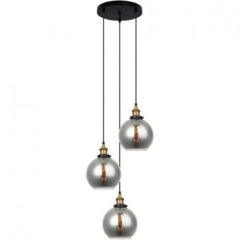 Lámpara colgante industrial y retro Cardena Black, dorado, 3 luces con pantalla ahumada, E27 regulable