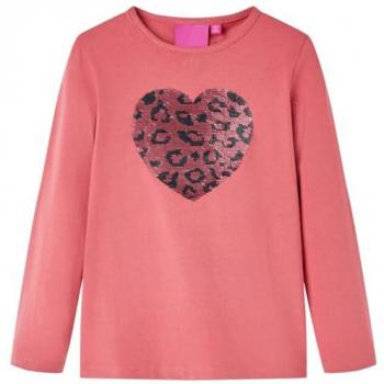 Camiseta Infantil Manga Larga Diseño Corazón de Lentejuelas Jersey Ropa Rosa 140