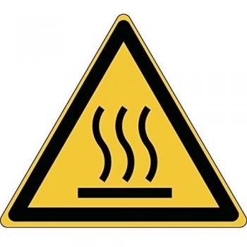 Brady 828830 Señal de advertencia de poliéster laminado, advertencia: superficie caliente, 25 mm x 25 mm, 250 en un rollo, negro sobre amarillo
