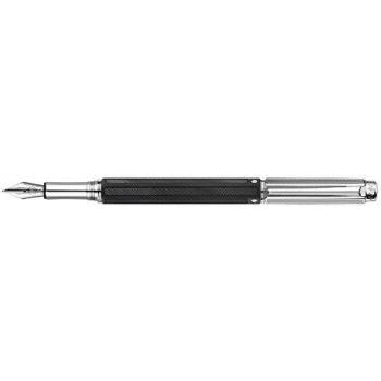 pluma caran d-ache varius cuerpo caucho negro placada rodio plumin oro 18k rodiado con estuche plumin medio