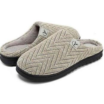 VIFUUR Zapatillas Hombre Mujer de casa Espuma de Memoria de Alta Densidad Cálido Interior Lana al Aire Libre Forro de Felpa Suela Antideslizante Zapatos Plata Beige 42/43