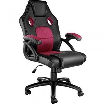 Silla de Oficina Racing Mike Negra/Roja con Acolchado Extragrueso y Textiles Transpirables, Ajustable en Altura