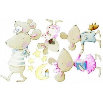Sueños de Cigüeña - Vinilo Infantil Decorativo Familia de ratitas