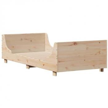 Cama sin colchón 75x190 cm en madera maciza de pino con cabecero, estructura robusta y diseño elegante