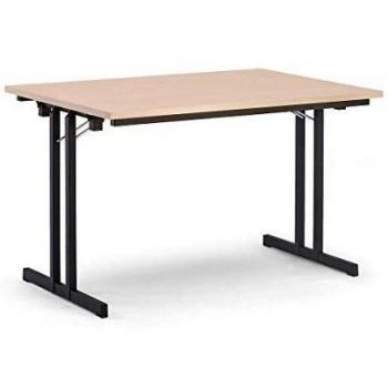 Mesa Plegable Extra Fuerte con Tablero de 1400 x 800 mm y Altura de 720 mm, Estructura Negra y Decoración en Color Ahorn