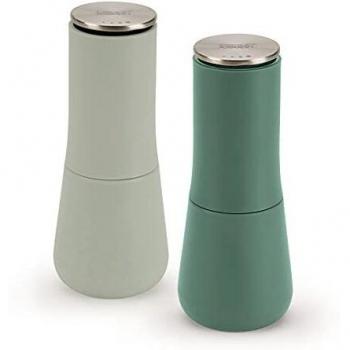 Joseph Joseph Milltop™ Sage Salt and Pepper Grinder Set - Manual, Ceramic Mechanism, Crumble-Free, 2 Pieces