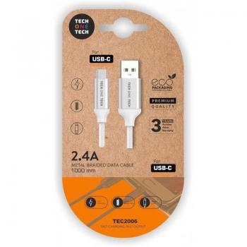 Cable USB 2.0 Tipo-C a USB-A Macho, 1m, Blanco, Nylon Trenzado