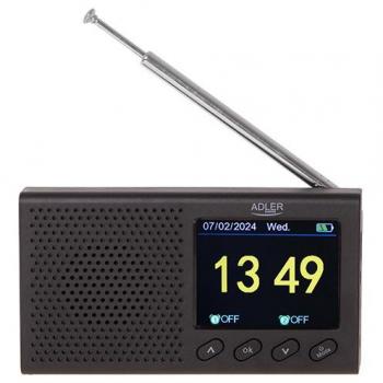 Radio de viaje Adler AD 1198 FM Bluetooth con pantalla LCD y función de alarma, color negro