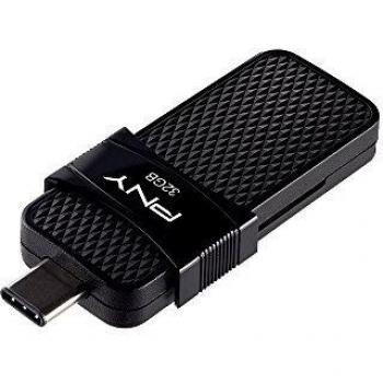 PNY Duo Link 32GB 3.0 (3.1 Gen 1) Conector USB Tipo A Conector de USB Tipo C Negro Unidad Flash USB - Memoria USB (32 GB, 3.0 (3.1 Gen 1), Conector USB Tipo A, 130 MB/s, Sin Tapa, Negro)