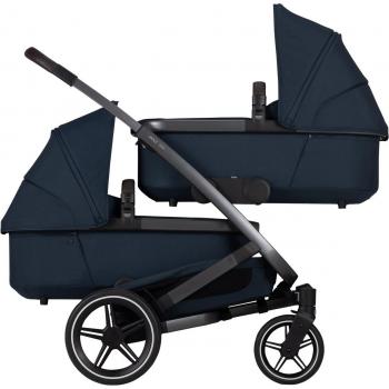 Carrito Gemelar Completo Joolz Geo 3 Navy Blue - Carro de bebé gemelar, color azul marino, incluye chasis, dos asientos para gemelos, capotas extensibles, cesta de almacenamiento grande, manillar