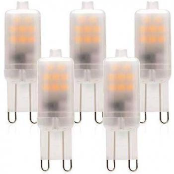 Bombillas LED G9 2W, Blanco Cálido 3000K, Repuesto Lámparas Halógenas 10W 20W, LED G9 ángulo Haz de 360° Sin Parpadeo, No Regulable CA 220-240 V, Paquete de 5, Eco.Luma