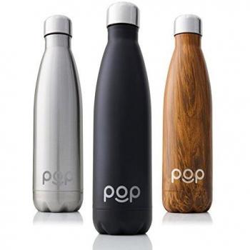 POP Design Botella de Agua, Mantiene Bebidas frías por 24h y Calientes por 12h, Acero Inoxidable con Aislamiento en vacío, Tapón Anti Goteo y Anti Sudor, 500 ML, Onyx