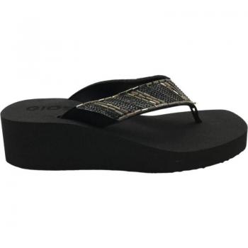Chancla Cuña Mujer Gioseppo Apiaca 68964 Negra, con diseño moderno, suela de cuña, material sintético, plantilla acolchada y cierre ajustable