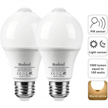 Bombilla con Sensor de Movimiento, Encendido/Apagado Automático, Sensor PIR y Sensor de Luz, Encendido/Apagado Automático, Equivalente a 100W, 3000K, 2 Unidades