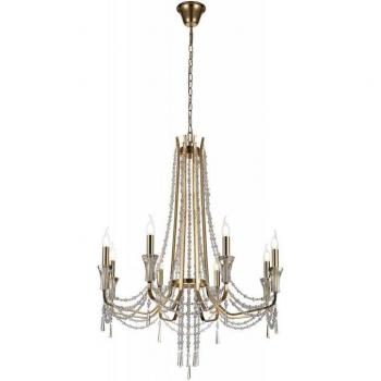 Lámpara de techo colgante Armand oro francés 8 bombillas E14 115,5cm cristal
