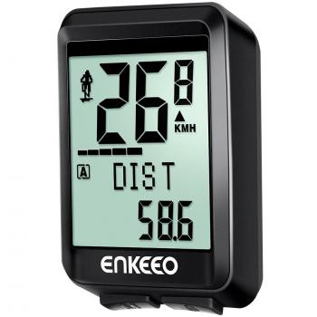 Enkeeo - Ciclocomputador Inalámbrico 2.4G transmisión Potente con Cadencia, Velocímetro, Odómetro Multifuncional para Marcar Distancia, Velocidad, Tiempo, Calorías, temperatura, CO2