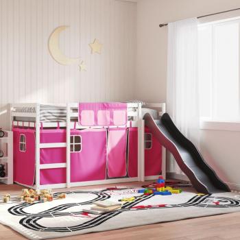 Litera con tobogán y cortinas rosa 90x200 cm Vidaxl Rosa