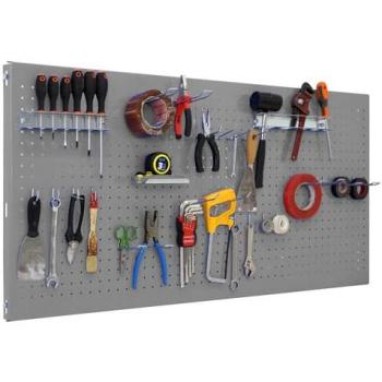 Panel Organizador de Herramientas Pared 900x400 mm Gris con 22 Ganchos y 3 Accesorios - Simon Rack