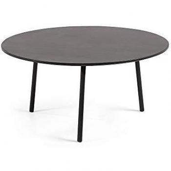 Kave Home - Mesa de Centro Mathis Ø 70 cm Cemento Patas de Acero Acabado Negro