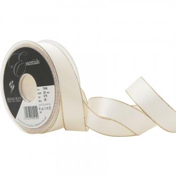 Berisfords 25 mm poliéster hilado del borde del oro de la cinta de raso, nupcial blanca
