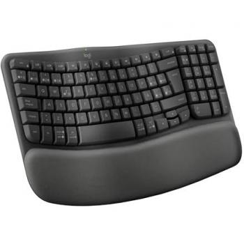 Teclado Logitech Wave Keys Inalámbrico Ergonómico Bluetooth con Reposamanos Acolchado, Logi Bolt, Multisistema, Teclas Personalizables, Accesos Directos, Color Negro