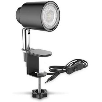 Lámpara de lectura LED con pinza, 5W GU10, inclinable y giratoria, luz blanca cálida 3000K, diseño negro