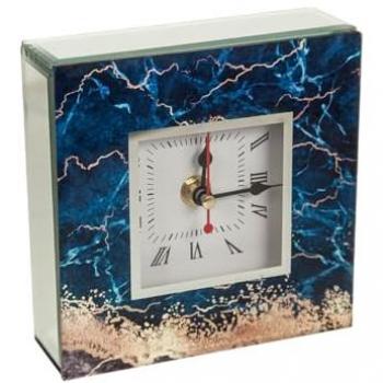 Reloj de Mesa Romimex Azul Dorado Vidrio 14 x 14 x 5 cm