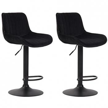 Set de 2 Taburetes de Bar Regulables en Terciopelo Negro Lentini