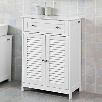Armario de almacenamiento independiente con doble persiana y 2 puertas, mueble auxiliar para baño, color blanco, modelo SoBuy FRG238-W