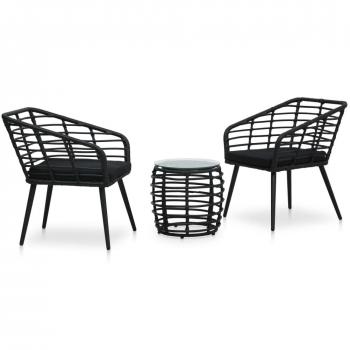 3-Piece Black Poly Rattan Bistro Set