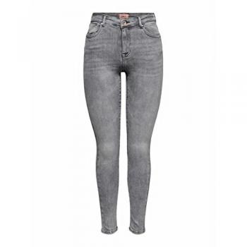 Only Women's Mid-Rise Skinny Fit Jeans 'Power' in Used Look, Size M/30 - Grey Denim